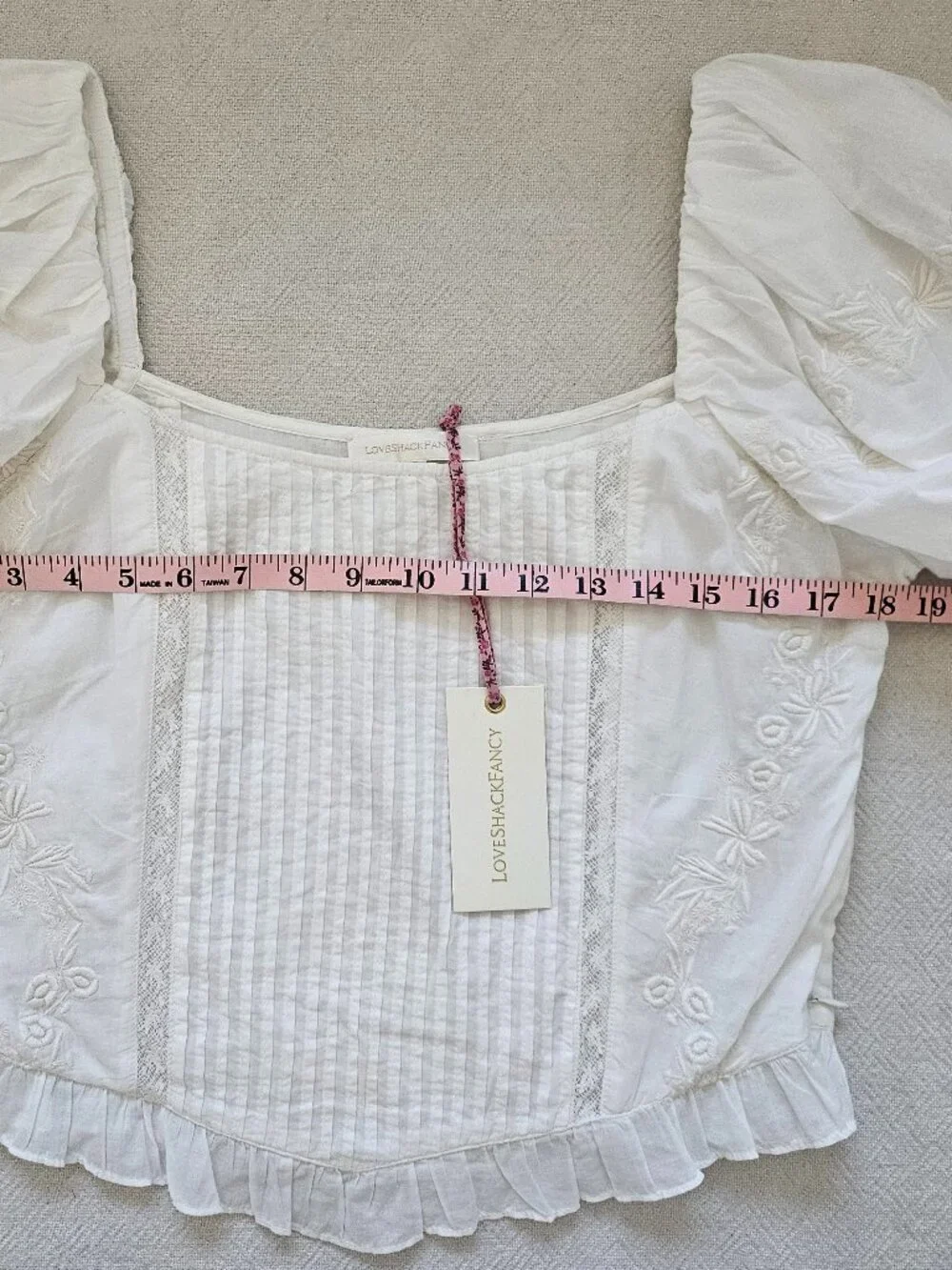 LoveShackFancy Breonna Top White Embroidered Puff Sleeve Blouse NWT Size 10